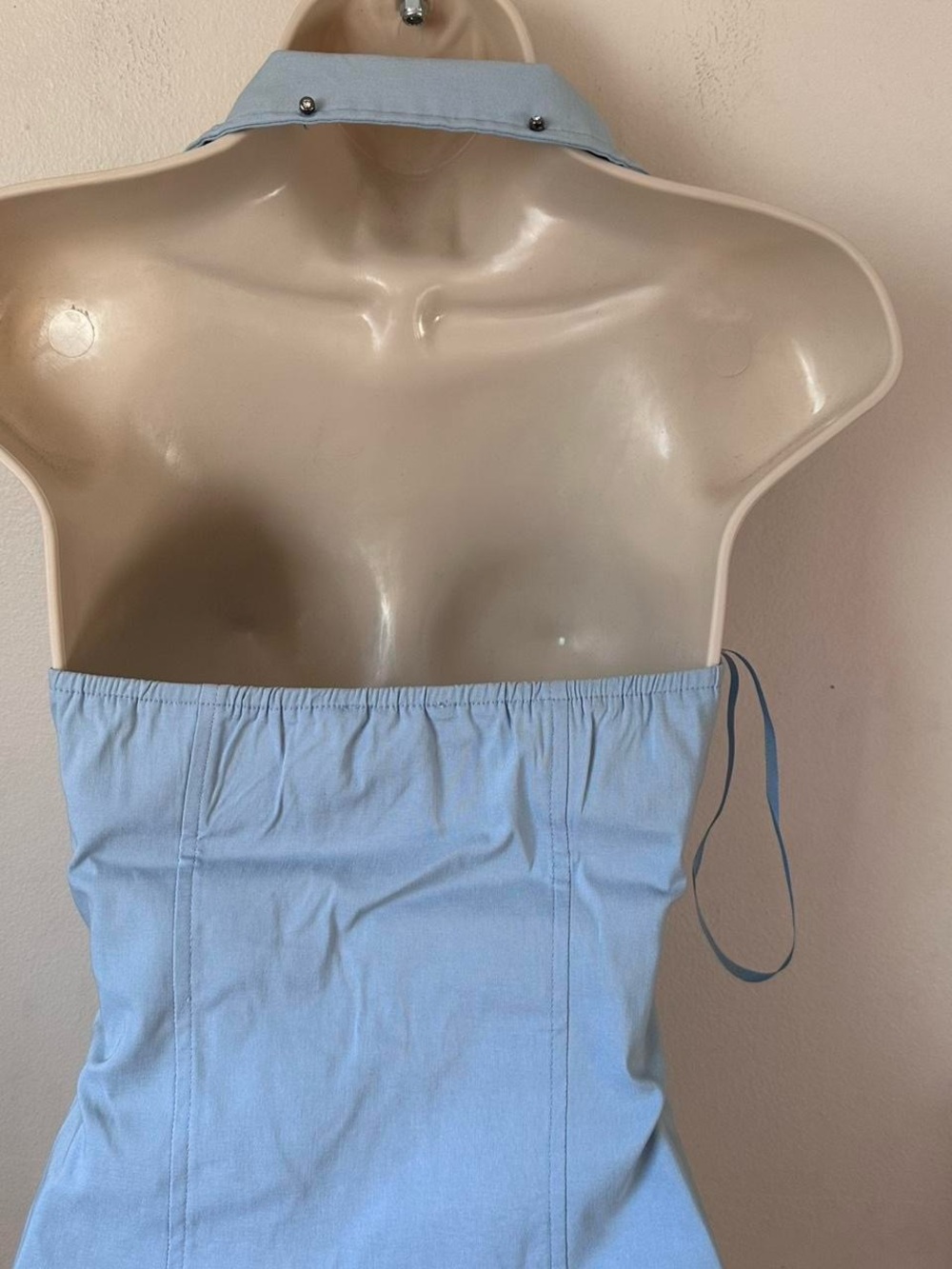 Light Blue Zip Front Stud Collar Vest - Picture 7 of 8